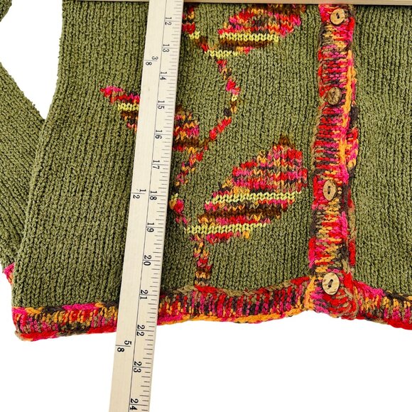 Northern Isles Womens Green Cardigan With Multicolor Floral Design & Button Fron - Picture 6 of 7